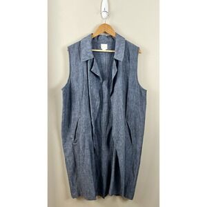 Vikolino Women's L/XL 100% Blue European Linen Sleeveless Long Vest Lagenlook